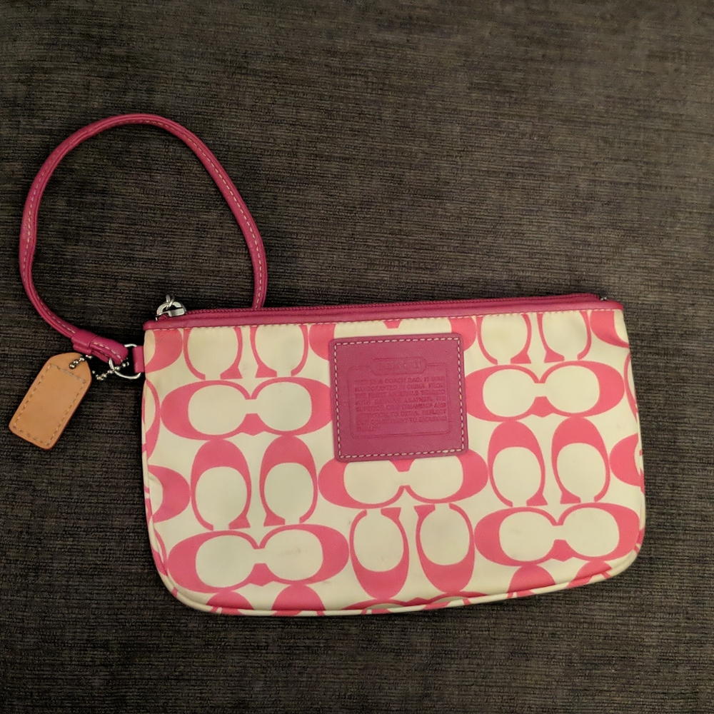 Coach pink and white wristlet